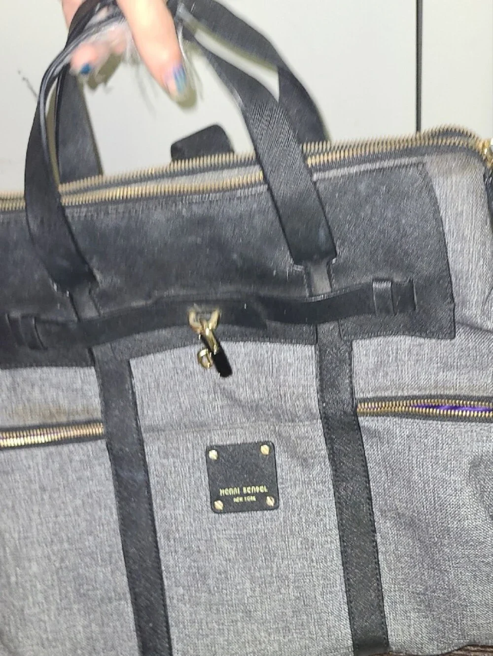 henri bendel Gray and Black Backpack Tote with Gold Hardware